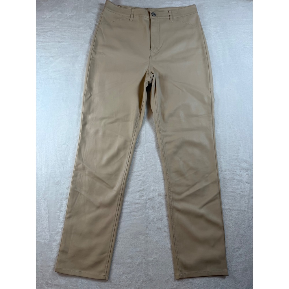 Free People Faux Leather Straight Leg Pants Beige Tan OB1185064 Size 10